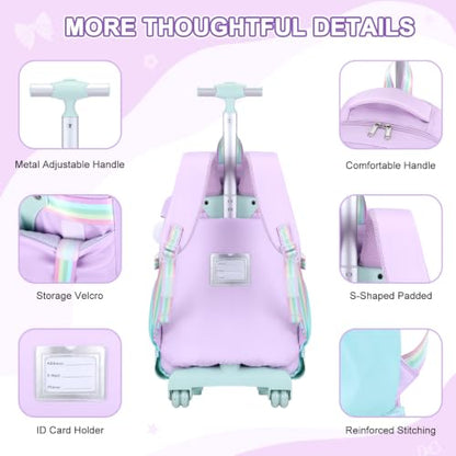 Scothen Rolling Backpack for Girls, Girls Backpack Set with Lunch Box & Pencil Pouch for Teen Girl Kids Children Elementary Middle School, Bookbag Daypack Laptop Travel Backpack with Wheels - color: Purple Blue