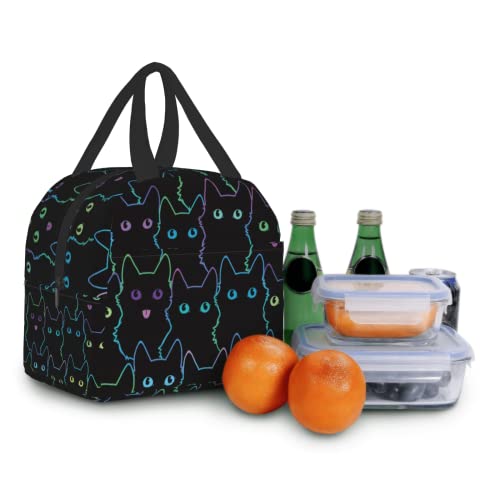 Nerxy Cat Lunch Bag Cute Leakproof Cooler Lunch Box Colorful Cat Silhouettes Insulated Meal Tote Kit Lunch Containers For School Office Picnic For Kids Adults Children,8.5x8x5 In(catLB230406) - color: catLB230406