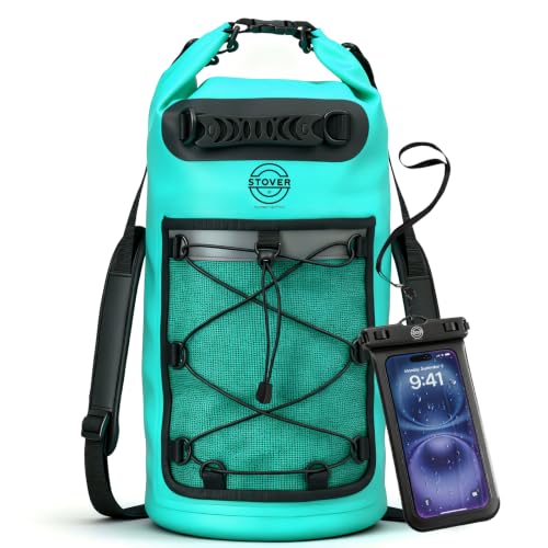 STOVER 5/10/25/30/40L Waterproof Dry Backpack & Phone Case- Large Floating Dry Bag for Kayaking, Travel, Hiking, Fishing, Camping, Motorcycles & Beach, Heavy-Duty Roll Top Men/Women (Teal) - color: 25l+ Teal, size: 30L