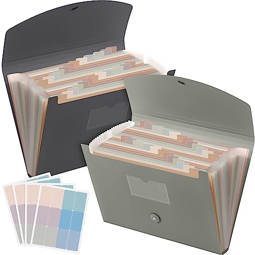 Harloon 2pack 24Pocket Accordion Expanding File Folder with Cover Label,Portable Expanding File Organizer,Desktop Folders A4 Paper Document Storage Organizer Home Office School(Gray, Dark Green) - color: Gray, Dark Green