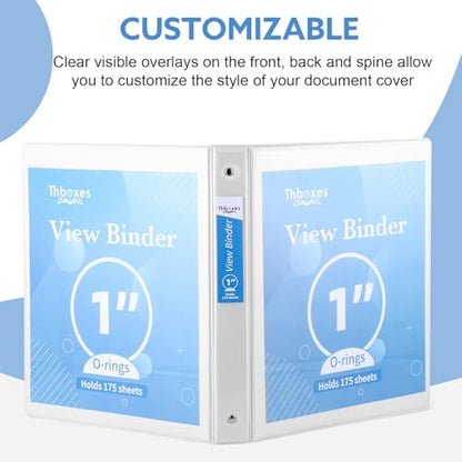 Thboxes 3 Ring Binder, 6 Pack 1 Inch Binder with 2 Interior Pockets & Clear View Overlay, Large Capacity, 1 Inch Binders 3 Ring, Round Ring Binders for Office, School, Home (White) - color: White