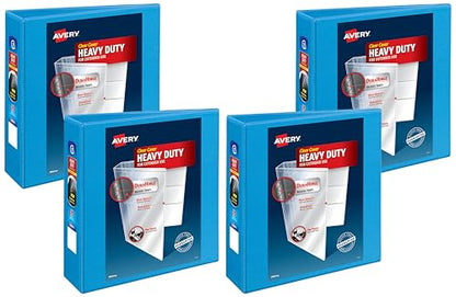 Avery Heavy-Duty View 3 Ring Binder, 3" One Touch Slant Rings, Holds 8.5" x 11" Paper, 1 Light Blue Binder (05601) (Pack of 4) - size: 3" (Pack of 4)