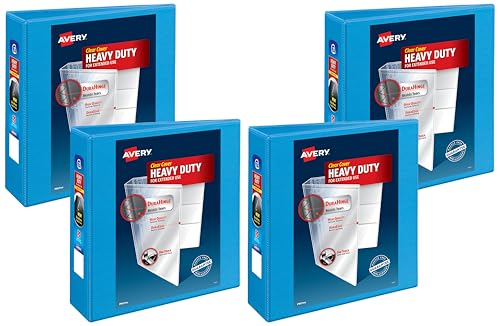 Avery Heavy-Duty View 3 Ring Binder, 3" One Touch Slant Rings, Holds 8.5" x 11" Paper, 1 Light Blue Binder (05601) (Pack of 4) - size: 3" (Pack of 4)