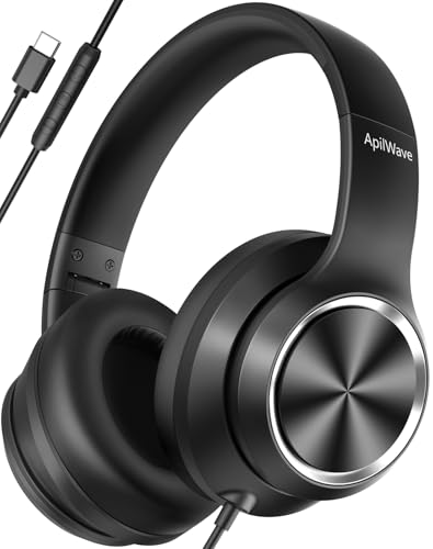 Active Noise Cancelling Headphones, USB C Headphones Wired Headphones Over Ear with HD Mic, Hi-Fi Stereo Sound, Big Bass, Portable Foldable Lightweigh Headphone for Airplane Trave/Office/Game/School