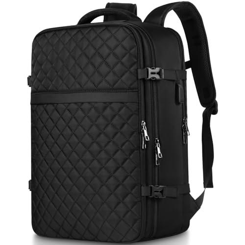 MOMUVO Carry On Backpack for Women, Flight Approved Large Travel Laptop Backpack with USB Charge Port, 17 Inch Water Resistant Luggage Travel Bag for Weekender Business, Black - color: Black Zipper, size: 17.3 inch