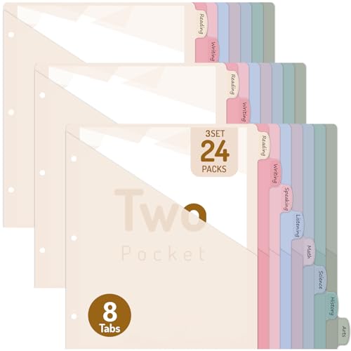 Forvencer 24 Counts Dividers with 2 Pockets, 8 Tabs Binder Dividers for 3 Ring Binder, Binder Dividers with Tabs for School Office Organization, Multicolor, Letter Size, 3 Sets - color: Beige, size: 3 Sets