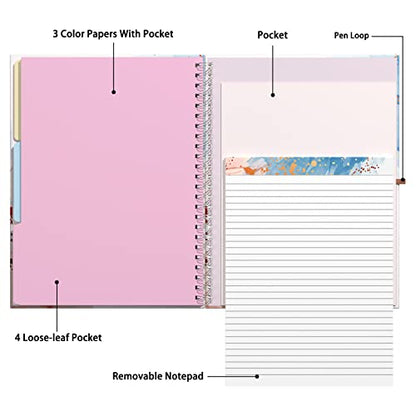 Rimilak Spiral Clipboard Folio with Refillable Lined Notepad, 14.5 x 9.8 In, Hardcover Cover with 5 Interior Pockets, Elastic Band and Pen Loop Series. Cute Stylish Clipfolio, Abstract Marble - color: Abstract Marble