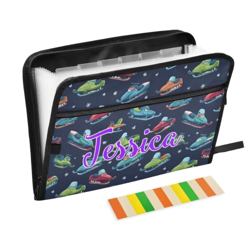 Kcldeci Custom Expanding File Folder with 13 Pockets,Red Snowmobile on Navy Blue Personalized Accordion Document Organizer with Labels, A4 Letter Size Portable Paper Storage for Office School Home Tra - color: Red Snowmobile on Navy Blue