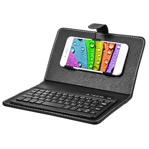 Wireless Bluetooth Keyboard for Phone With Protective Case - Mini Portable Foldable for Width of 6-9.5cm Cell Phones (Black)