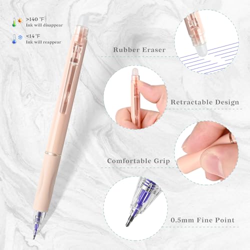 Temiary 10 Pcs Retractable Erasable Gel Pens, Blue Ink Fine Point 0.5 mm | Make Mistakes Disappear, Smooth Writing Gel Pen with Eraser for Journaling Note Taking Marking Planner Crossword Puzzles - color: Blue Ink
