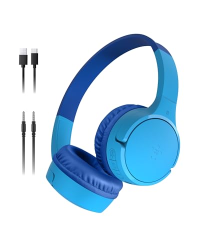 Belkin SoundForm Mini - Wireless Bluetooth Kids Headphones, 30H Battery, 85dB Safe Volume Limit, Built-in Microphone - Toddler On-Ear Earphones for iPhone, iPad, Fire Tablet, Ideal for School - Blue - color: Blue, style: Wireless (USB-C)