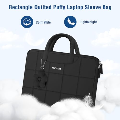 MOSISO Laptop Case 13.3 inch,13-13.3 inch Puffy Laptop Sleeve Compatible with MacBook Neo 13/Air 13 13.6/Pro/Pro 14,HP Dell ASUS Lenovo,Rectangle Quilted Bag with Handle&Flower Pendant, Black - color: Black, size: 13.3 inch