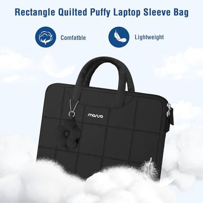 MOSISO Laptop Case 13.3 inch,13-13.3 inch Puffy Laptop Sleeve Compatible with MacBook Neo 13/Air 13 13.6/Pro/Pro 14,HP Dell ASUS Lenovo,Rectangle Quilted Bag with Handle&Flower Pendant, Black - color: Black, size: 13.3 inch