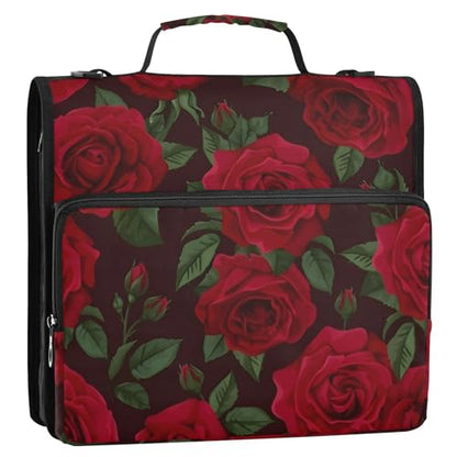Red Rose Black Roses Zipper Binder Bag 3 Ring Binder with Shoulder Strap Zip Up 500 Sheets Capacity Multi Pockets for School Office Supplies - color: Multi2761, size: Fit 500 Sheets