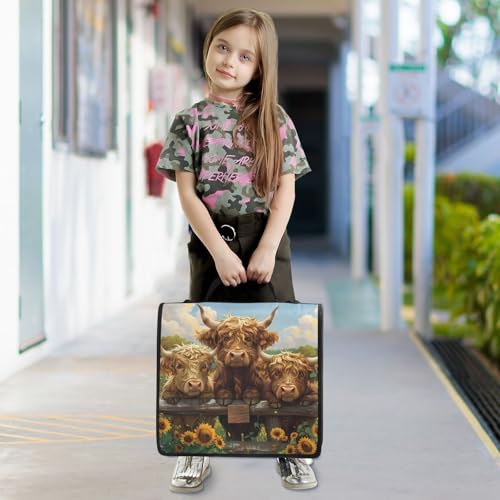 3 Ring Zipper Binder Sunflower Highland Cow Binders Bag with Shoulder Strap 500 Sheets Paper Organizer Trapper Keeper Documents Storage File Folder for School Office - color: A1190