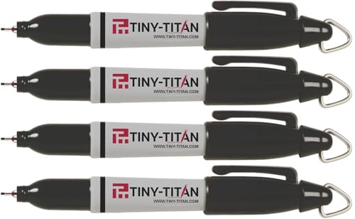 Tiny-Titan Mini Markers, EXTRA Fine Point - Permanent Ink - Metal Tip - Keychain Clip, Golf Ball Marker, Clip On Nurse's Badge - Black Ink - EXTRA Fine Point - 4 Pens