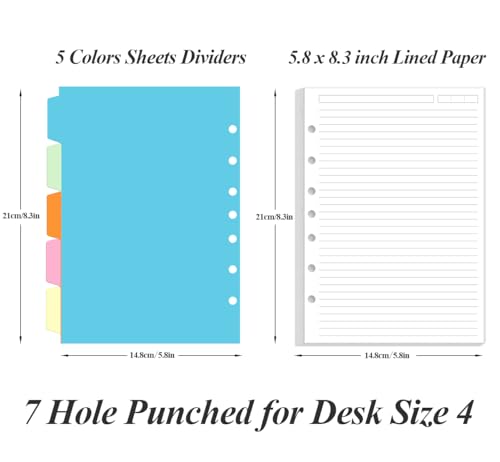 7-Hole Lined Paper Refills for Mini Binder - 100 Sheets/200 Pages 7 Ring Loose Leaf Lined Paper with Binder Dividers, 5.8" x 8.5" - style: 7-Hole/Desk Size 4