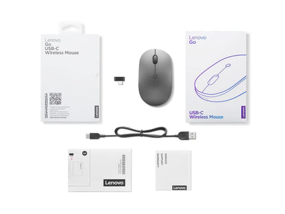 Lenovo Go USB-C Essential Wireless Mouse, 2.4 GHz Nano USB-C Receiver, Adjustable DPI, Rechargeable Battery, Ambidextrous, GY51C21210, Grey - color: Essential