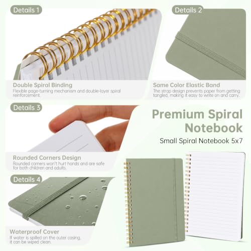 Watersay 30 Pcs Small Spiral Notebooks A6 with Straps, Multicolor 5" x 7" Pocket Notebooks Mini Lined Journals 50 Sheets for Back to School Supplies Students Rewards Office Gifts(Green) - color: Green