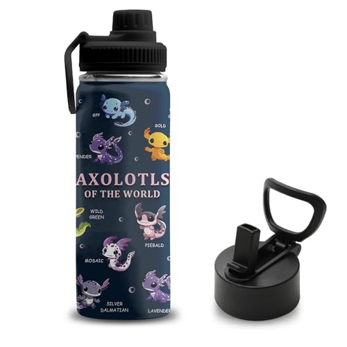 Axolotl Gifts for Girls Boys, 18 oz Stainless Steel Water Bottle with 2 Lids, Insulated Water Bottle with Straw, Axolotl Cup for Travel Sports Outdoor, Birthday Christmas Gifts (1pcs) - color: Axolotl