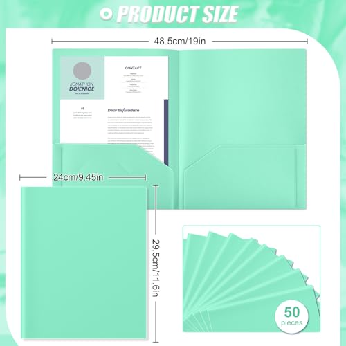 Gueevin 50 Pcs Plastic Folders with Pockets, Back to School Two Pocket Folder Fit Letter Size, Heavy Duty School Business Card Holder for Home Office, 11. 61 x 9. 45 Inches (Light Green) - color: Light Green