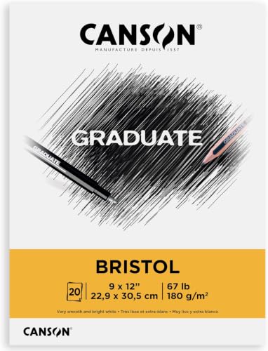 Canson Graduate Bristol Pad, Foldover, 9x12 inch, 20 Sheets | Artist Paper for Adults and Students - Drawing, Sketching, Markers and Art Journaling,White (Pack of 12) - size: 9x12 inch (Pack of 12)