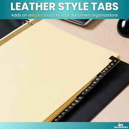 1InTheOffice A-Z Tab Dividers, Alphabet Dividers for 3 Ring Binder, 3 Ring Binder Dividers with Tabs, Leather Tabs, 8 1/2" x 11", 25 Tabs, Black (2 Pack)