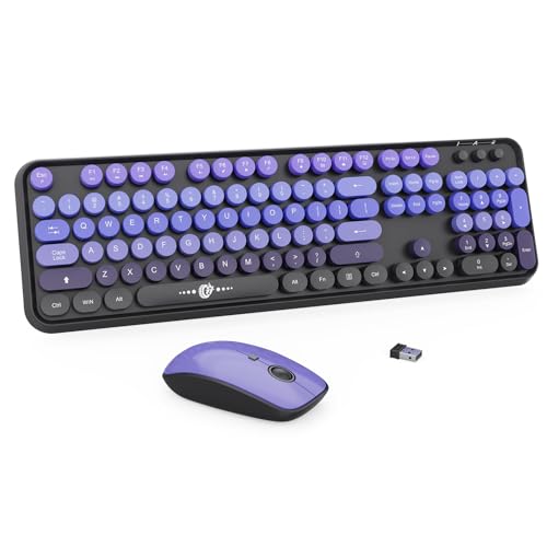 Wireless Keyboard and Mouse Combo | Cute Colorful Keyboard and Mouse with 2.4GHz Cordless Retro Typewriter Keyboard | Auto-Sleep | USB Receiver for Windows PC/Laptop - Black Purple Gradient - color: 104Keys Black Purple Gradient