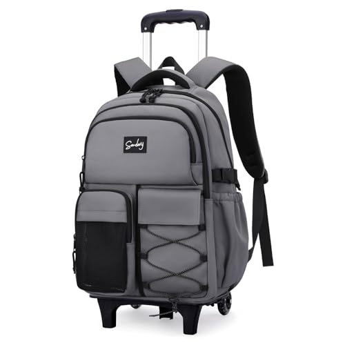 Rolling Backpack for Boys with Wheels Roller Laptop Bookbag for Kids | Trolley Bag for School Wheeled School Bag for Teen Boys Gray - color: H 2 Wheels-dark Grey