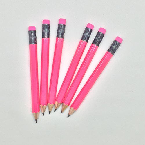 Half Pencils with Eraser - Golf, Pew, Short, Mini, Non Toxic, Hexagon, Sharpened, #2 Pencil, Color: Neon Pink, Box of 72, (half gross) Golf Pocket Pencils TM