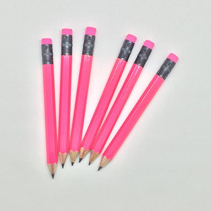 Half Pencils with Eraser - Golf, Pew, Short, Mini, Non Toxic, Hexagon, Sharpened, #2 Pencil, Color: Neon Pink, Box of 72, (half gross) Golf Pocket Pencils TM