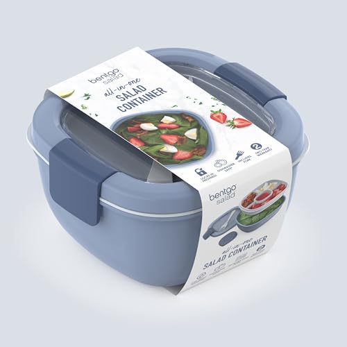 Bentgo Salad Container - 54 oz Bowl with 4-Compartment Toppings Tray, Leak-Proof Dressing Container, Reusable Fork, BPA-Free Lunch Box for Meal Prep & Food Storage; Removable Bento Tray (Slate) - color: Slate
