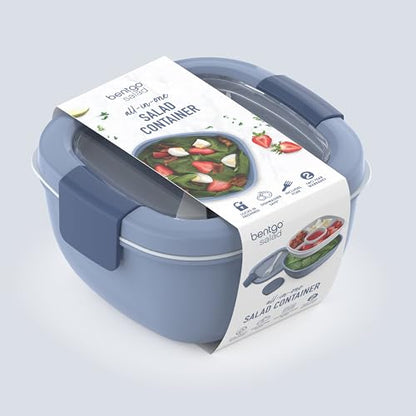 Bentgo Salad Container - 54 oz Bowl with 4-Compartment Toppings Tray, Leak-Proof Dressing Container, Reusable Fork, BPA-Free Lunch Box for Meal Prep & Food Storage; Removable Bento Tray (Slate) - color: Slate