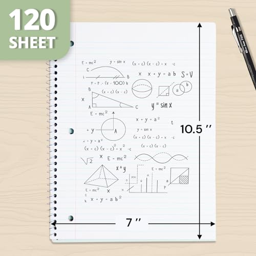 ONAVIA Pink 3 Subject Spiral Notebook College Ruled 5 Pack, 240 Pages | 120 Sheets, 8 x 10.5 in, 3 Dividers, Double-Sided Pockets, School Notebook, Study, Homework, Students - color: Pink