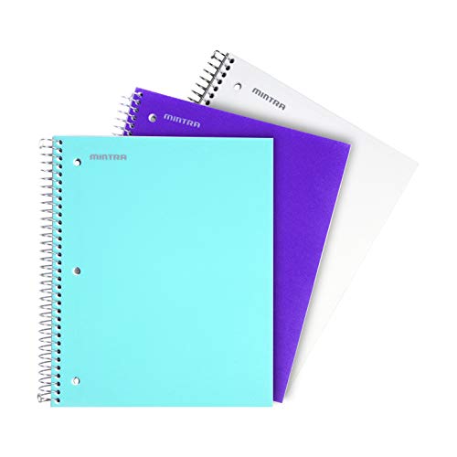 Mintra Office Durable Spiral Notebooks, 3 Subject (aTeal, Purple, White, College Ruled 3pk) - color: aTeal, Purple, White, size: College Ruled 3pk