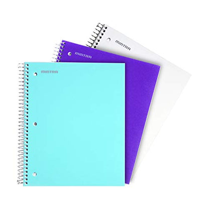 Mintra Office Durable Spiral Notebooks, 3 Subject (aTeal, Purple, White, Wide Ruled 3pk) - color: aTeal, Purple, White, size: Wide Ruled 3pk