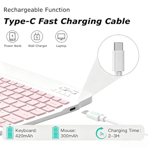 Mini Bluetooth Keyboard, Small Portable Wireless Rechargeable Keyboard with 7-Color RGB Backlit for iPad iPhone Android Samsung Tablet Smartphone((Pink) - color: Pink