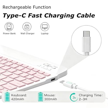 Mini Bluetooth Keyboard, Small Portable Wireless Rechargeable Keyboard with 7-Color RGB Backlit for iPad iPhone Android Samsung Tablet Smartphone((Pink) - color: Pink