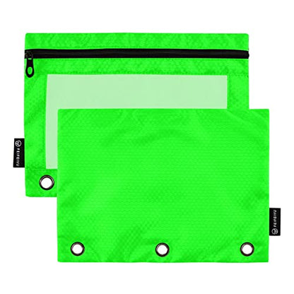 Binder Pouches,Green Pencil Pouch for 3 Ring Binder 2 Pack Clear Pencil Bag with Zipper for Office School Supplies - color: Green