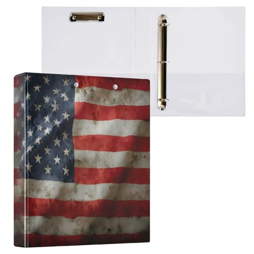 ALAZA 3 Ring Binder American Flag Us Patriotic Flag Clipboard Round Ring Binder Holds 1.5 Inch Three Rings Binder Heavy Duty Binders for School Office Supplies, 1Pack - color: Multicolored 15