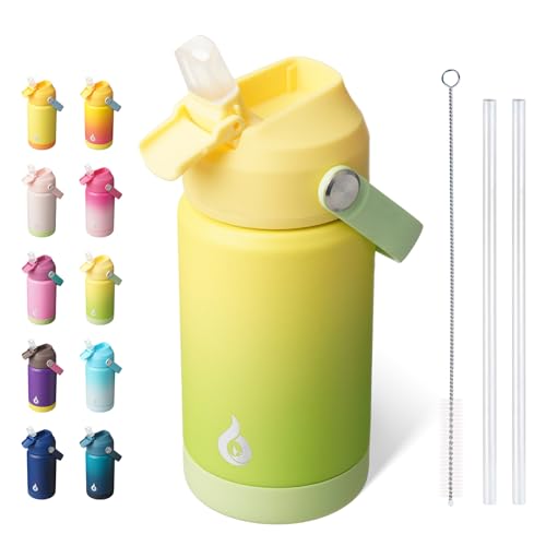 BJPKPK Insulated Water Bottle with Straw Lid, 12oz Thermo Water Bottles, Flex Handle & Non-slip Boot, BPA Free Leak Proof Stainless Steel Metal Thermo, Tumblers, Cups,Fresh Green - color: Fresh Green, size: 12 Ounces