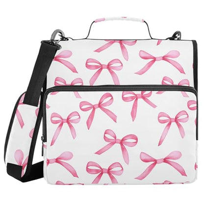 Pink Bows Zipper Binder 3 Ring with Handle and Shoulder Strap, 500 Sheet Binder Organizer Capacity & Multi-Pockets for School Office - color: Aa05