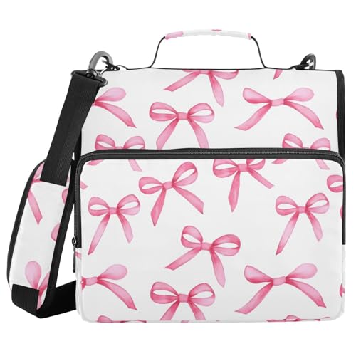 Pink Bows Zipper Binder 3 Ring with Handle and Shoulder Strap, 500 Sheet Binder Organizer Capacity & Multi-Pockets for School Office - color: Aa05