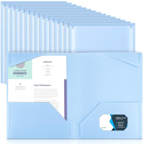 Henoyso 36 Pack Light Blue Plastic Folders with Clear Front Pockets Heavy Duty File Folders with 2 Pockets and Card Slot for Student Communication School Office Presentation Report - color: Light Blue