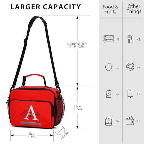 Custom Student Lunch Bag for Boys Girls Red Solid Color Personalized Name Lunch Box Insulated Cooler Bag for School Picnic Office - color: Multi17