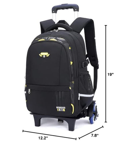 Boys Rolling Backpack Elementary Middle School Students Bookbag with Wheel Teens Trolley Removable Schoolbag - color: B-black&yellow