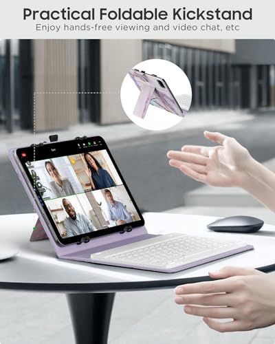 MoKo Universal Tablet Case with QWERTY Keyboard for 9",9.7",10.1",10.2",10.4",10.5",10.9",11" Tablets, with Removable Wireless Bluetooth Keyboard&Pen Holder for iPad Samsung Fire Pixel, Purple Marble - color: Purple Marble