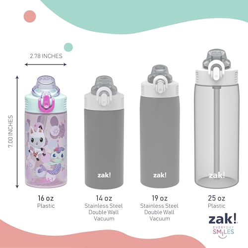 Zak Designs DreamWorks Gabby's Dollhouse Sage Kids Water Bottle For School or Travel, 16oz Durable Plastic Water Bottle With Straw and Leak-Proof, Pop-Up Spout Cover, 2-Pack Set (The Gabby Cats) - color: Gabby's Dollhouse (The Gabby Cats)