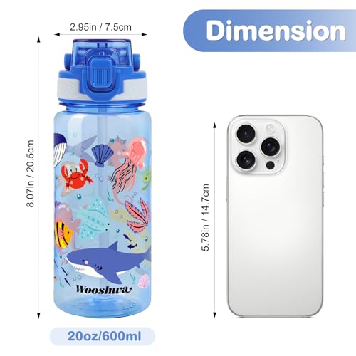 Kids Water Bottle for School, 20 Oz Plastic Straw Water Bottle with Silicone Spout and Leakproof Cover, Dishwasher Safe (Marine Animals) - color: Marine Animals, size: 20 Ounces