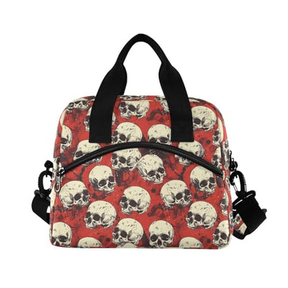 ALAZA Retro Skulls Red Insulated Lunch Bag Women Men Portable Reusable Cooler Lunch Tote Bag for Work Office Picnic College - color: Multi 15